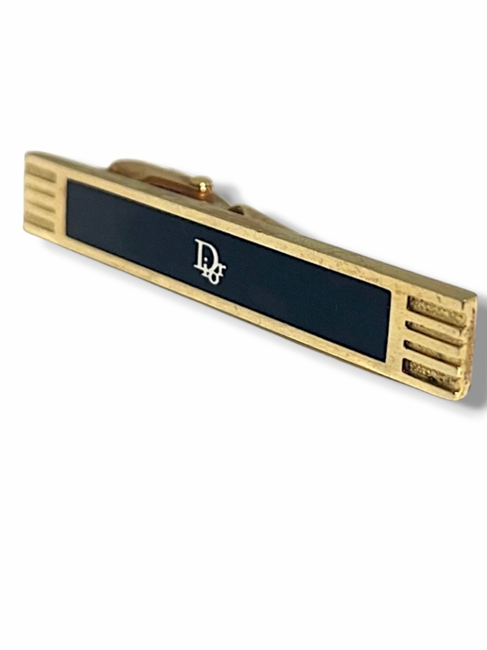 Vintage Christian Dior Monsieur Germany Black Enamel Gold CD Logo Tie Clip Bar